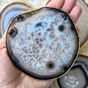Natural Agate Coasters Gold Electroplated